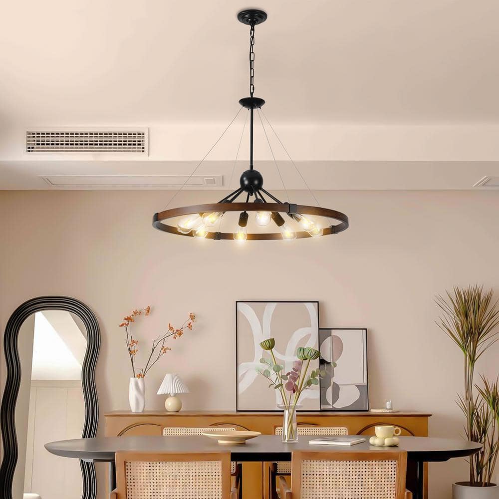 Black Metal Wagon Wheel Chandelier with Chain