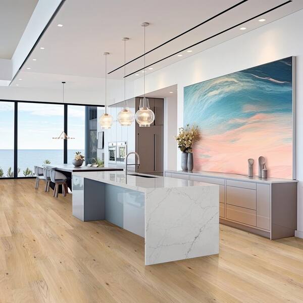 A&A Surfaces Woodridge Beach Buff Oak 0.28 in. x 6.5 in. Waterproof Wire Brushed Engineered Hardwood Flooring (1040.16 sq.ft./pallet)