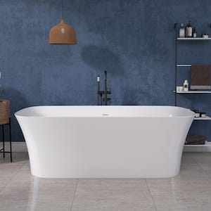 67 in. x 30.71 in. Acrylic Soaking Tub Flatbottom Free Standing Bathtub Chrome Anti-Clogging Drain in Glossy White