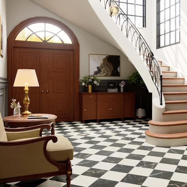 Reve Checker Beige with Noir 12 in. x 12 in. Porcelain Floor and Wall Tile (23.25 sq. ft. /Case)