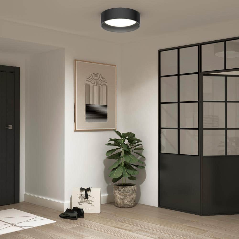 Modern Matte Black LED Ceiling Light with Dimmable Remote Control