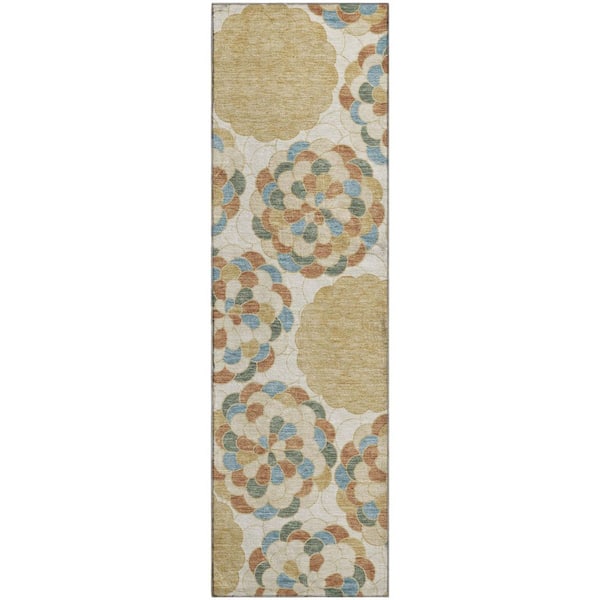 Mayfield Premium Machine Washable Abstract AMF2466 Beige 2 ft. x 7 ft. Runner Rug