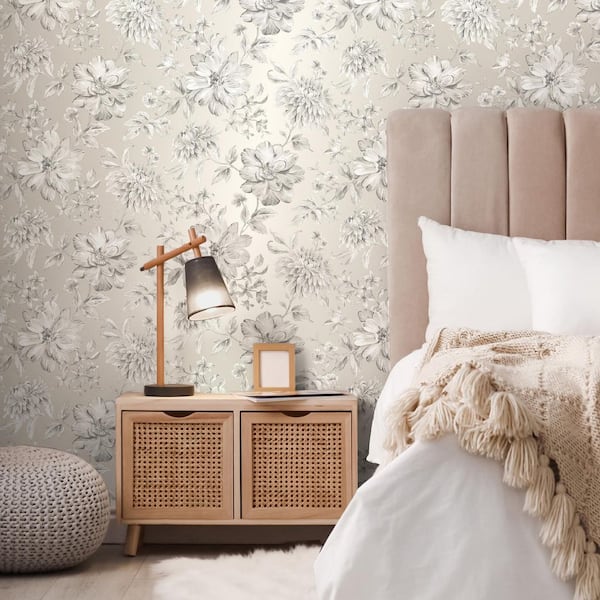 Grey Gabriela Champagne Floral Wallpaper Sample