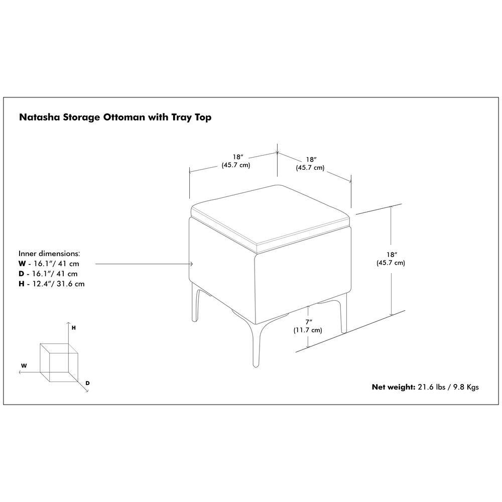 Cloud Grey Polyester Linen Storage Ottoman with Tray