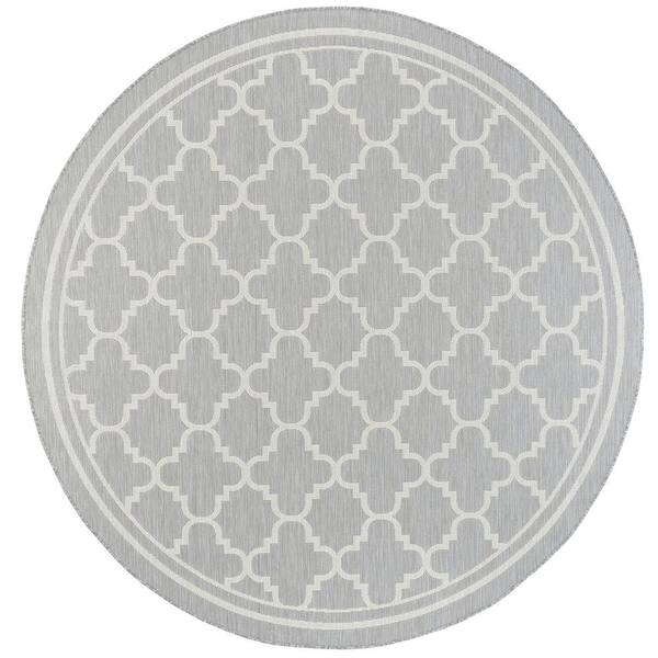 Tayse Rugs Eco Geometric Gray 6 ft. Round Indoor/Outdoor Area Rug