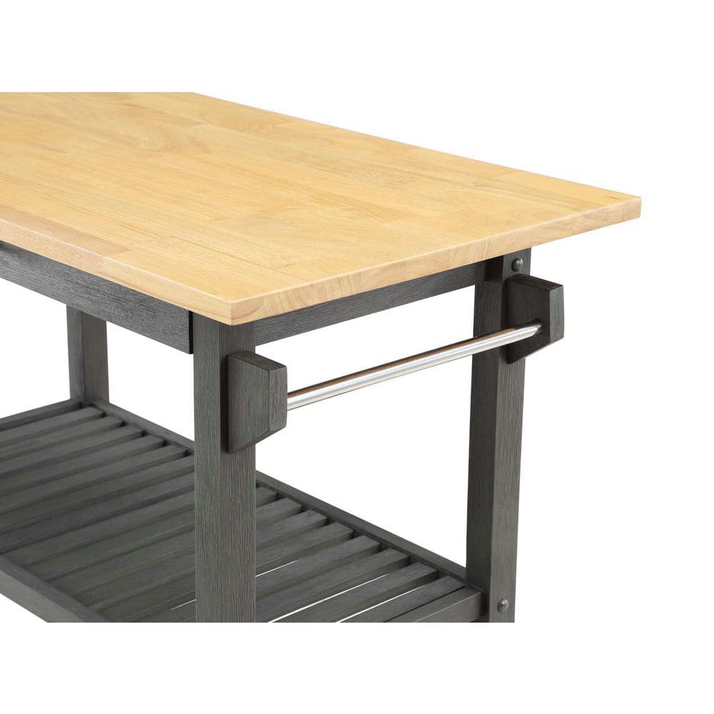 Dark Gray Butcher Block Kitchen Prep Island with Drawer
