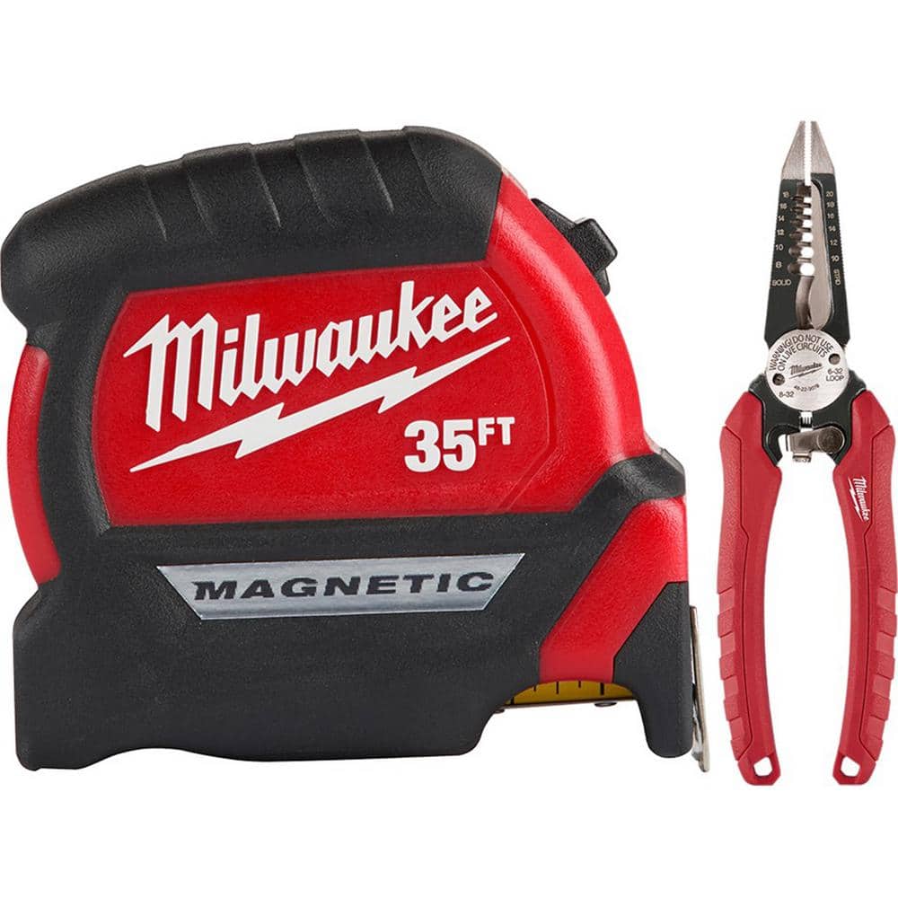 Photos - Tape Measure and Surveyor Tape Milwaukee 35 ft. x 1 in. Compact Magnetic Tape Measure with 6-in-1 Wire Stripper Pli 