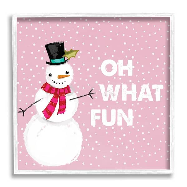 Stupell Industries Oh, What Fun Pink Snowman by Lula Bijoux and 1-Piece Framed Graphic Print Typography Poster Art Print 24 in. x 24 in.