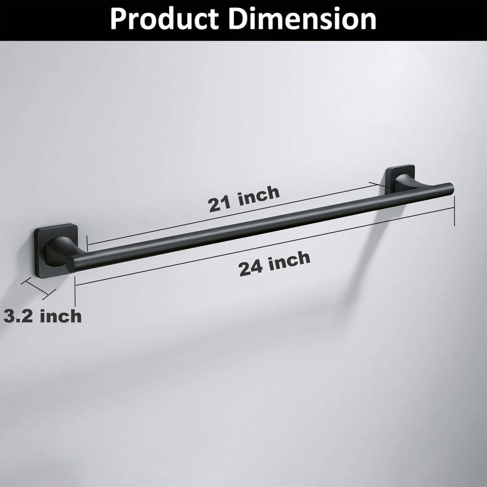 24-inch Matte Black Aluminum Wall Mounted Towel Bar