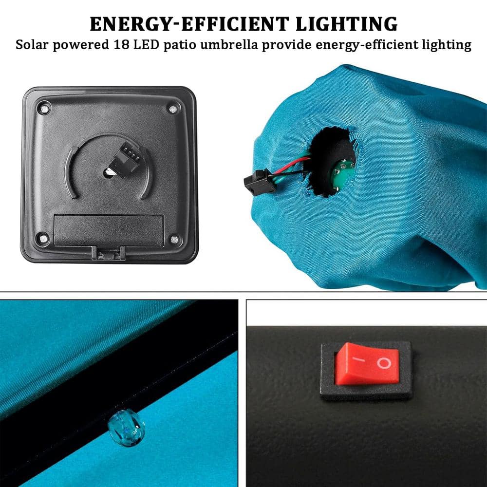 Cerulean 7.5ft Solar LED Outdoor Patio Umbrella with Tilt and Crank