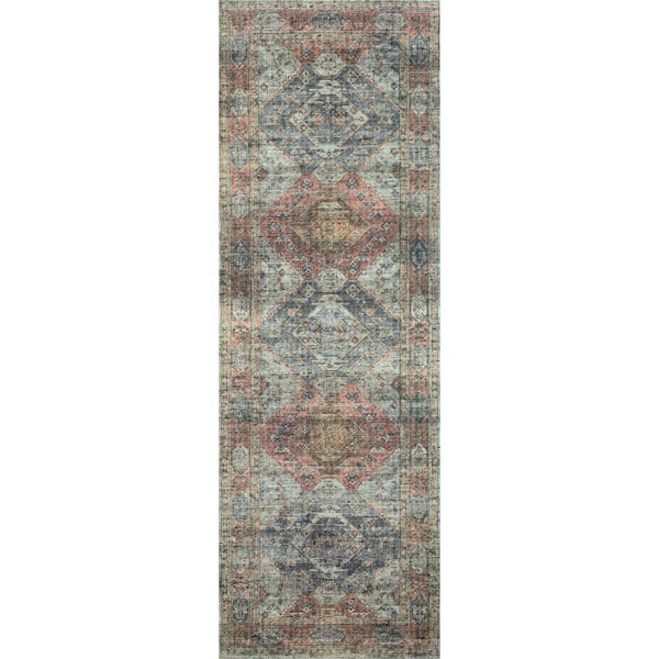 LOLOI II Skye Apricot/Mist 2 ft.-6 in. x 10 ft. Runner Printed Distressed Oriental Area Rug