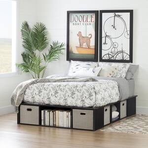 Flexible Black Oak Full-Size Storage Bed