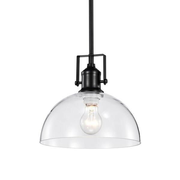 Edvivi Hines 1-Light Black Farmhouse Pendant with Clear Dome Glass ...