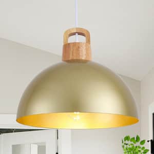 1-Light Spray-Painted Gold Modern Pendant Light Fixture with Plug-In Switch for Kitchen Island, No Bulbs Included