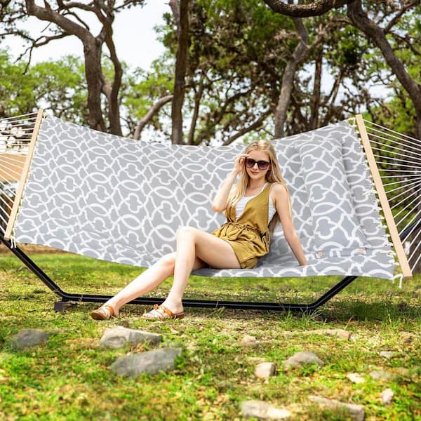 12 ft. Free Standing, 475 lbs. Capacity, Heavy-Duty 2-Person Hammock with Stand and Detachable Pillow in Grey