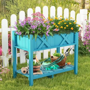 34 in. x 18 in. x 29 in. HIPS Raised Garden Bed with Storage Shelf and Drainage Holes in Blue