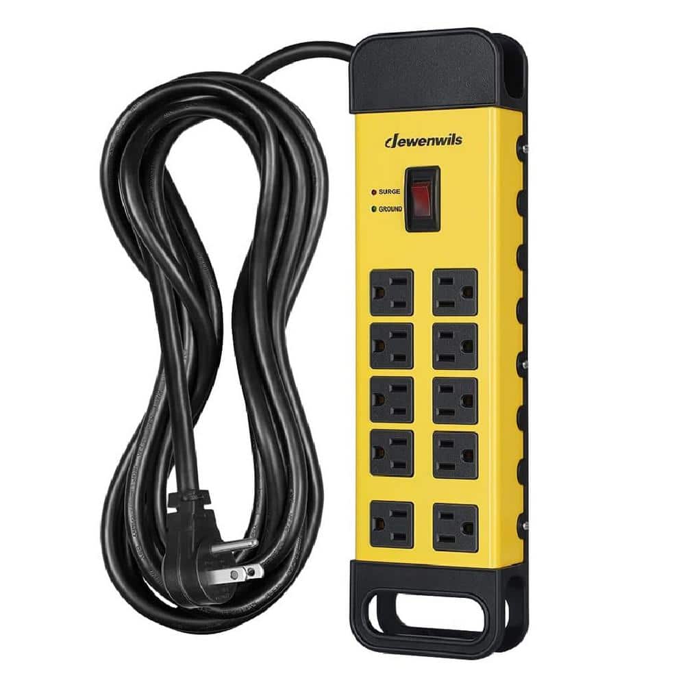 Etokfoks 15 ft. 10Outlet Metal Surge Protector Heavy Duty Power Strip with 1440Joules, Wall