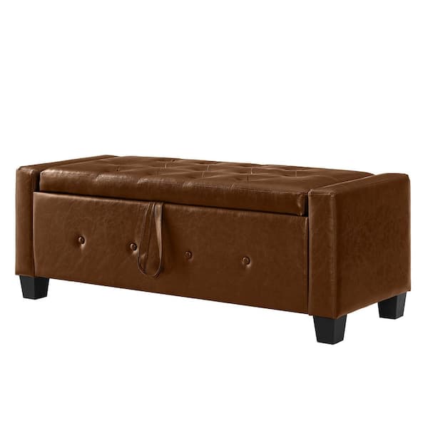 Veblen Modern Brown Upholstered Faux Leather Storage Ottoman Tufted Bench with Flip Top