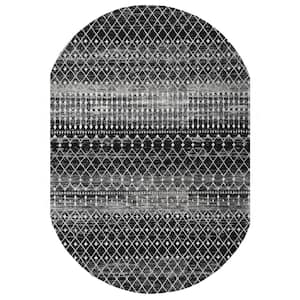 Blythe Modern Moroccan Trellis Doormat 3 ft. x 5 ft. Black Oval Rug