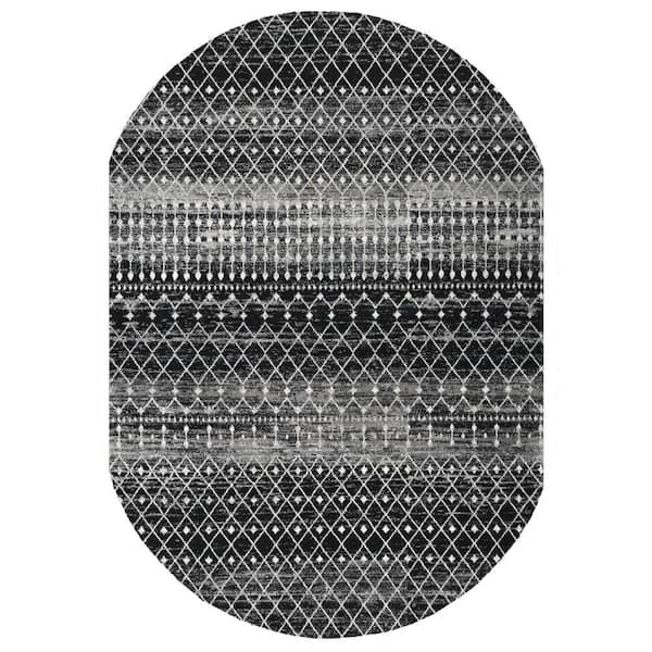 Blythe Modern Moroccan Trellis Doormat 3 ft. x 5 ft. Black Oval Rug