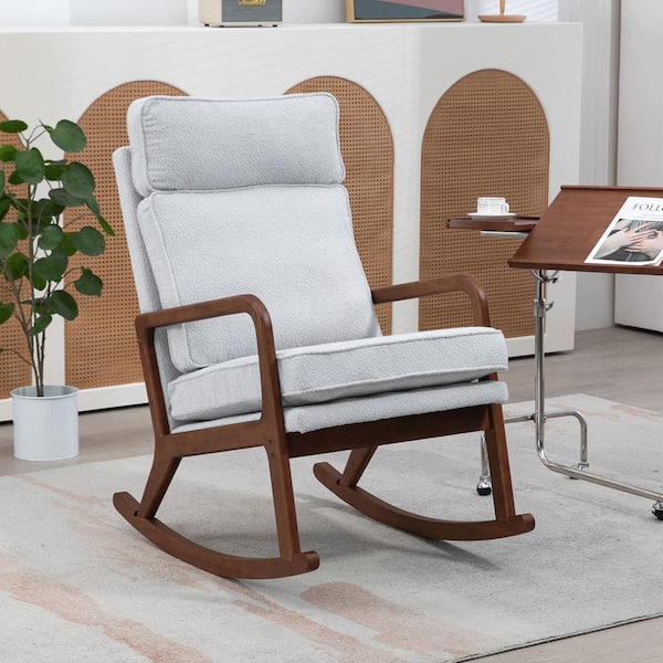 aisword Set of 2, 25.2 in. W 2-in-1 Convertible Comfy Boucle Upholstered High Back Wooden Rocking Chair Arm Chair - Light Gray