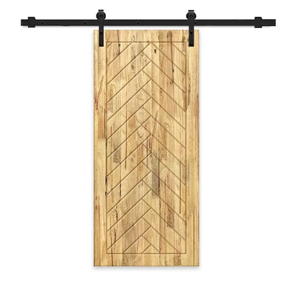 CALHOME 30 in. x 80 in. Weather Oak Stained Pine Wood Modern Interior Sliding Barn Door with Hardware Kit