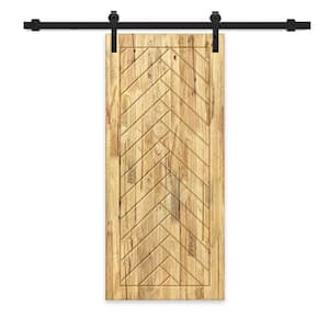 32 in. x 80 in. Weather Oak Stained Solid Wood Modern Interior Sliding Barn Door with Hardware Kit