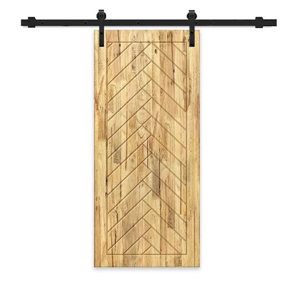 CALHOME 42 in. x 96 in. Weather Oak Stained Pine Wood Modern Interior Sliding Barn Door with Hardware Kit