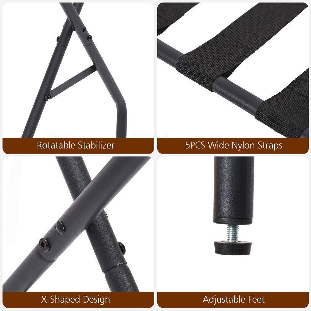 Black Foldable Steel Luggage Rack with Nylon Straps (2-Pack)