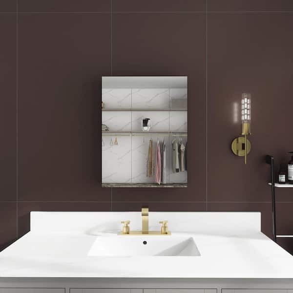 JimsMaison 20 in. W x 26 in. H Medium Rectangular Silver Aluminum Recessed/Surface Mount Medicine Cabinet with Mirror
