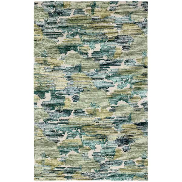 Ladycross Hand Hooked Wool Green 8 ft. x 10 ft. Indoor Area Rug