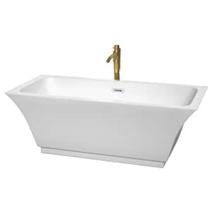 Galina 67 in. Acrylic Flatbottom Bathtub in White with Polished Chrome Trim and Brushed Gold Faucet