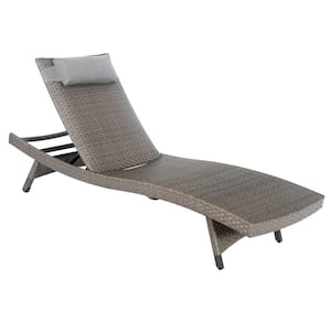 Park Ridge Grey Aluminum Wicker Woven Outdoor Chaise Lounge with Grey Headrest Cushion