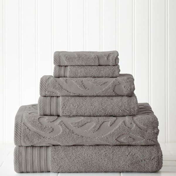 Vera Wang Sculpted Pleat Solid Cotton 6-Piece Towel Set in Light Grey