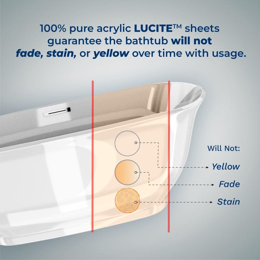 62" Glossy White Acrylic Freestanding Soaking Bathtub with Brushed Gold Hardware