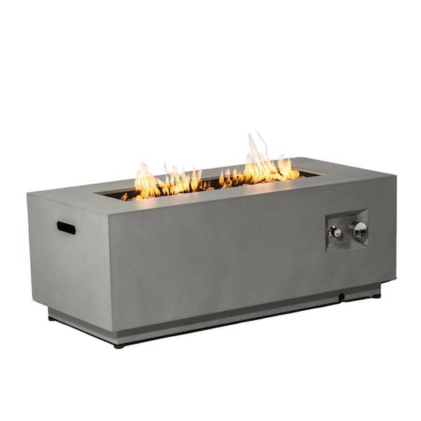 50000 BTU Rectangular Steel Fire Pit 42" Propane Gas Fire Pit Table Gray 2-Pieces for Outside with Glass Wind Guard