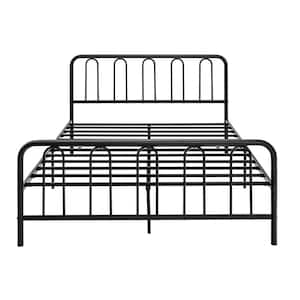 Stylish Black Steel Frame Queen Size Metal Bed Platform Bed Base Headboard Footboard