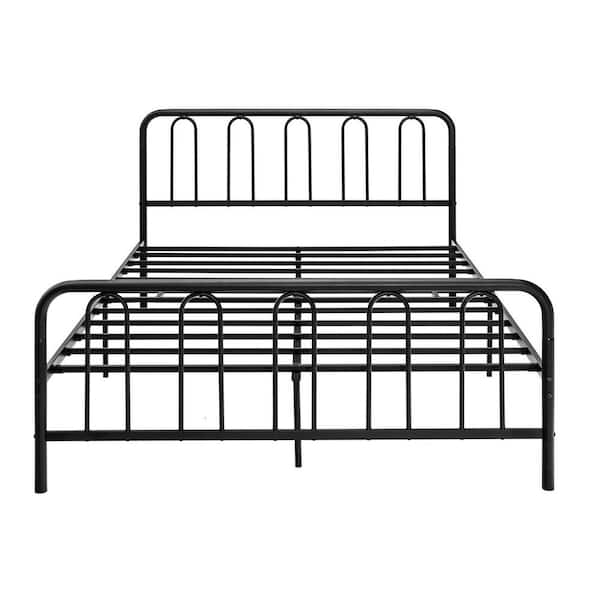 Gymax Stylish Black Steel Frame Queen Size Metal Bed Platform Bed Base Headboard Footboard
