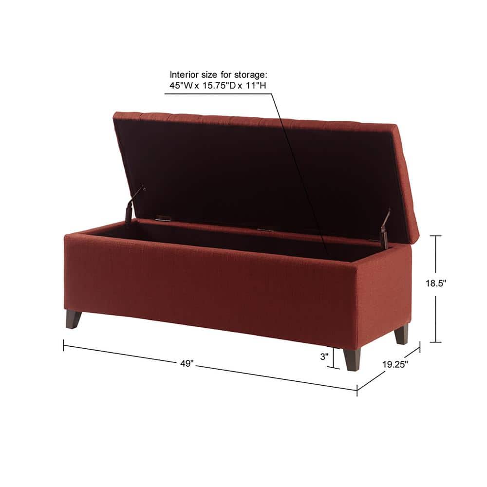 Elegant Rust Red Tufted Polyester Storage Bench with Ample Space