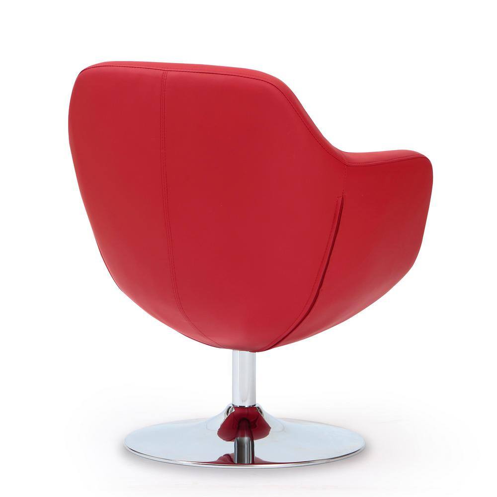 Polished Chrome Red Faux Leather 27" Swivel Egg Accent Chair