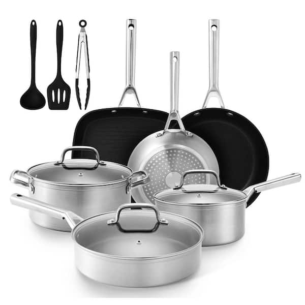 18 Piece Ceramic Nonstick Cookware Set Induction Oven Safe Pots Frying Pans Saucepan PFAS Free in Gray