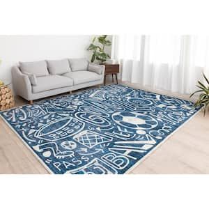 Sportsglyphs Blue 4 ft. x 6 ft. Abstract Area Rug