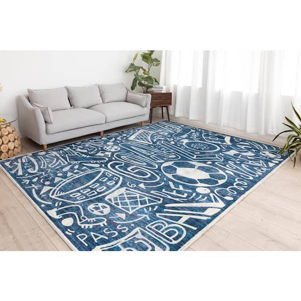 Sportsglyphs Blue 6 ft. Round Abstract Area Rug
