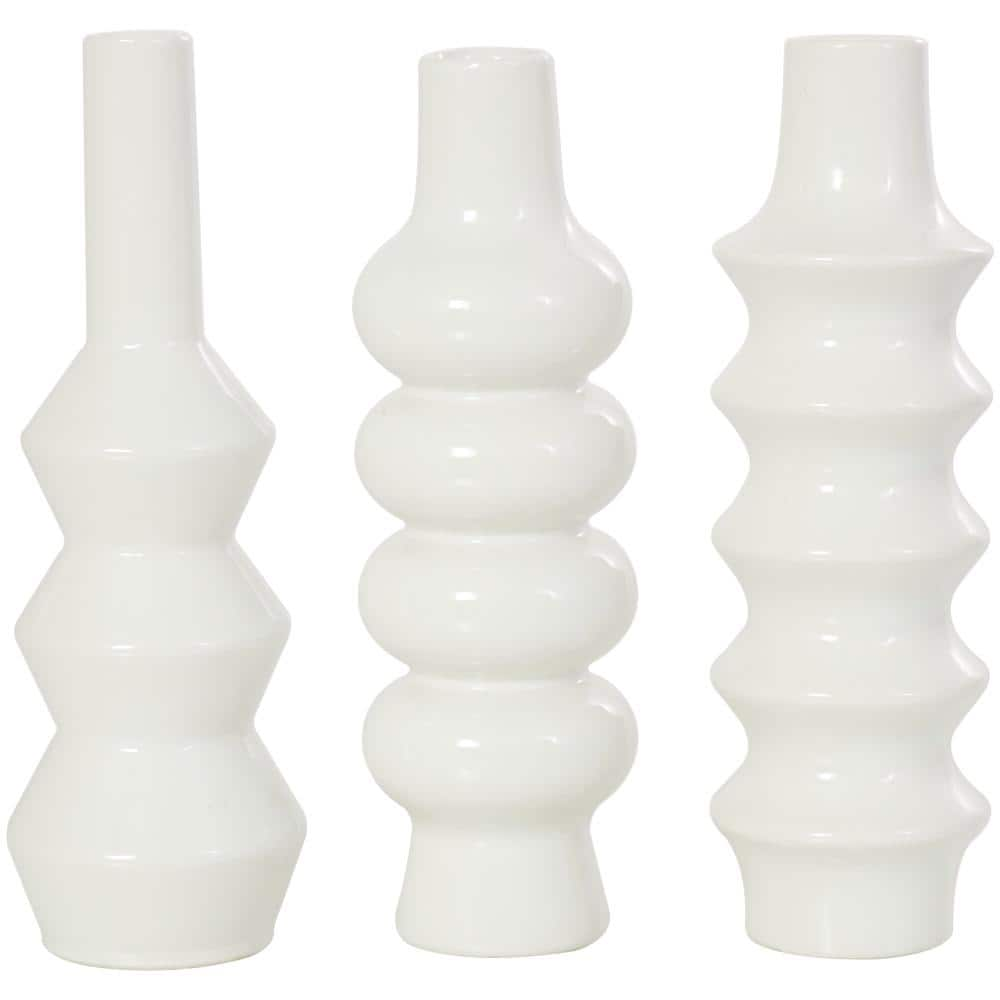 Litton Lane White Bubble Inspired Ceramic Abstract Decorative Vase with Varying Shapes (Set of 3)