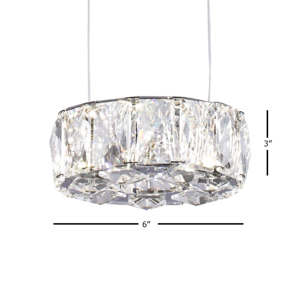 6" Chrome and Crystal LED Drum Pendant Light