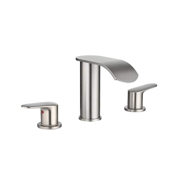 ALEASHA 8 in. Widespread Double Handle High Arc Bathroom Faucet with Drain Kit Included in Brushed Nickel