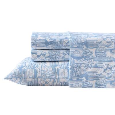 Cactus Toile 4-Piece Blue Microfiber Queen Sheet Set