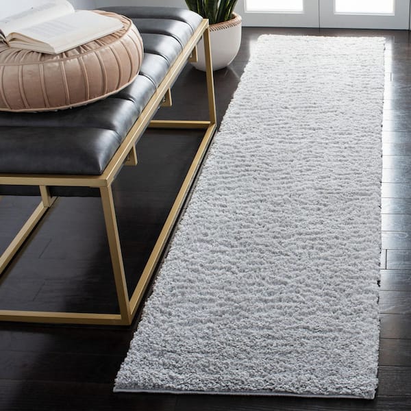 August Shag 2 ft. x 8 ft. Light Gray Solid Color Runner Rug