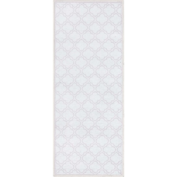 Apollo Lattice Moroccan Trellis Ivory 2 ft. x 5 ft. Runner Machine Washable Area Rug