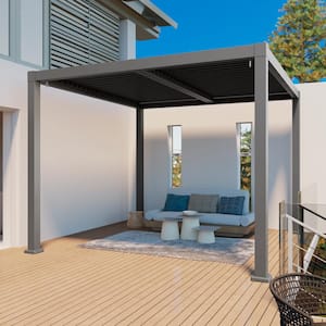 10 ft. x 10 ft. Aluminum Frame Freestanding Patio Pergola Outdoor Handly Open and Close Louvered Roof Pergola, Dark Grey